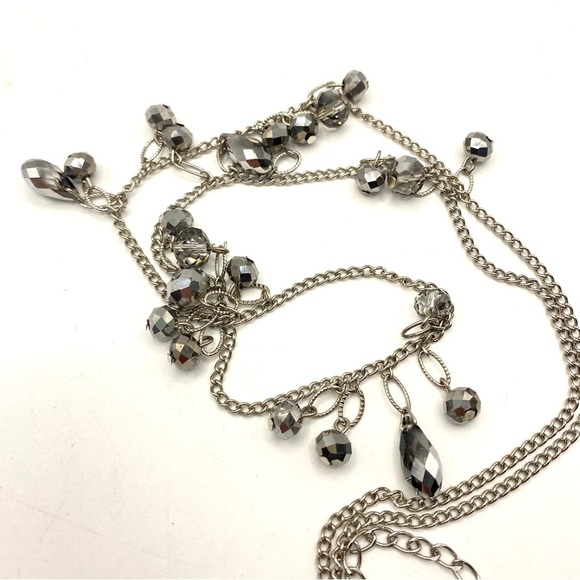 Silver Tone Hematite & Faceted Gass Beads Long Necklace - Picture 7 of 10